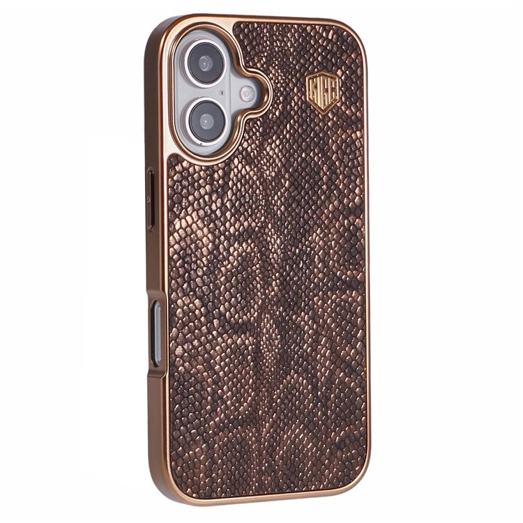 KIGC For iPhone 16 Case Compatible with MagSafe Snake Texture Leather+PC+TPU Back Cover - Titanium Gold