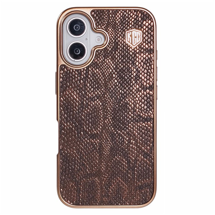KIGC For iPhone 16 Case Compatible with MagSafe Snake Texture Leather+PC+TPU Back Cover - Titanium Gold