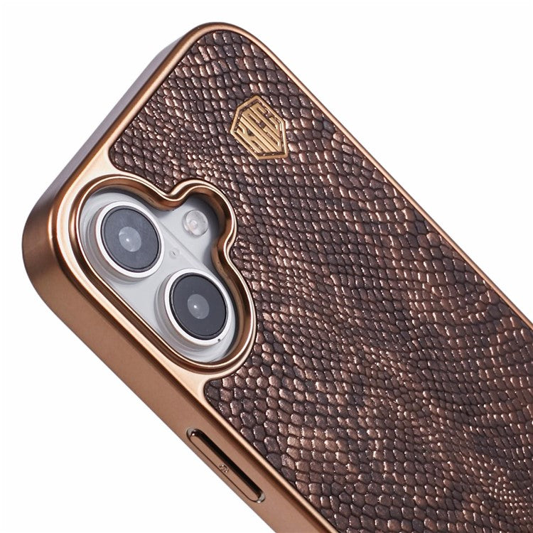 KIGC For iPhone 16 Case Compatible with MagSafe Snake Texture Leather+PC+TPU Back Cover - Titanium Gold