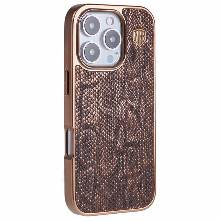KIGC For iPhone 16 Pro Case Compatible with MagSafe Snake Texture Leather+PC+TPU Back Cover - Titanium Gold