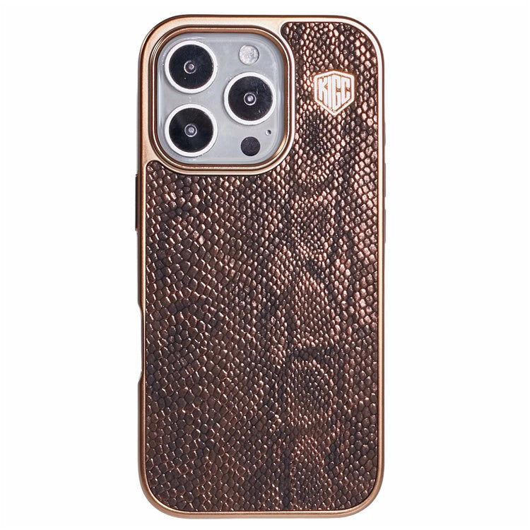 KIGC For iPhone 16 Pro Case Compatible with MagSafe Snake Texture Leather+PC+TPU Back Cover - Titanium Gold