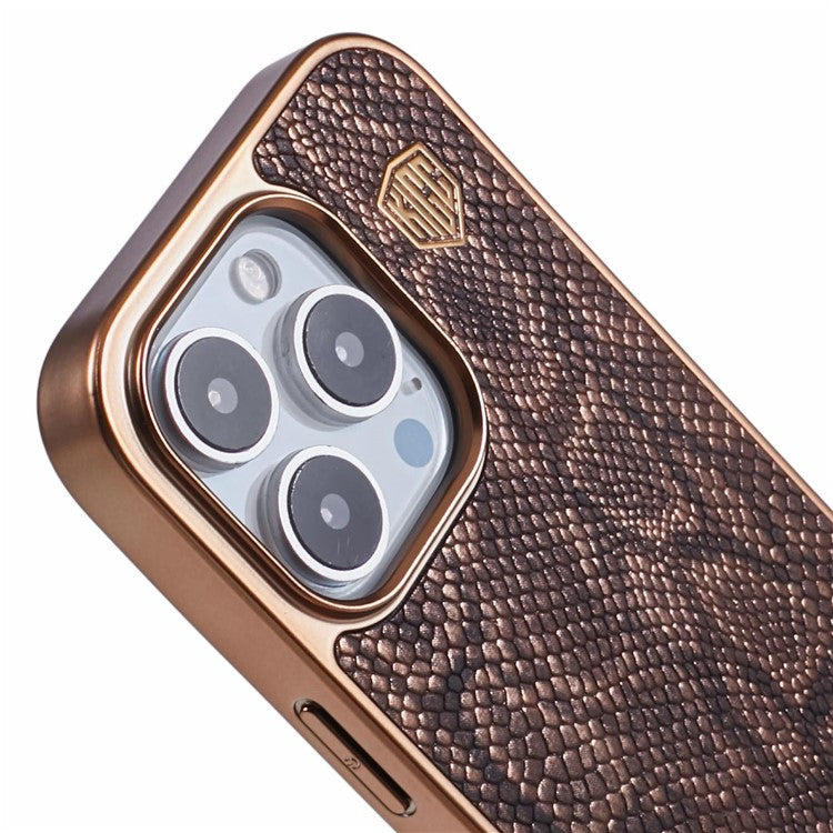 KIGC For iPhone 16 Pro Case Compatible with MagSafe Snake Texture Leather+PC+TPU Back Cover - Titanium Gold