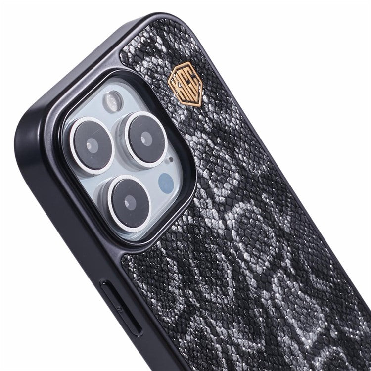 KIGC For iPhone 16 Pro Case Compatible with MagSafe Snake Texture Leather+PC+TPU Back Cover - Black