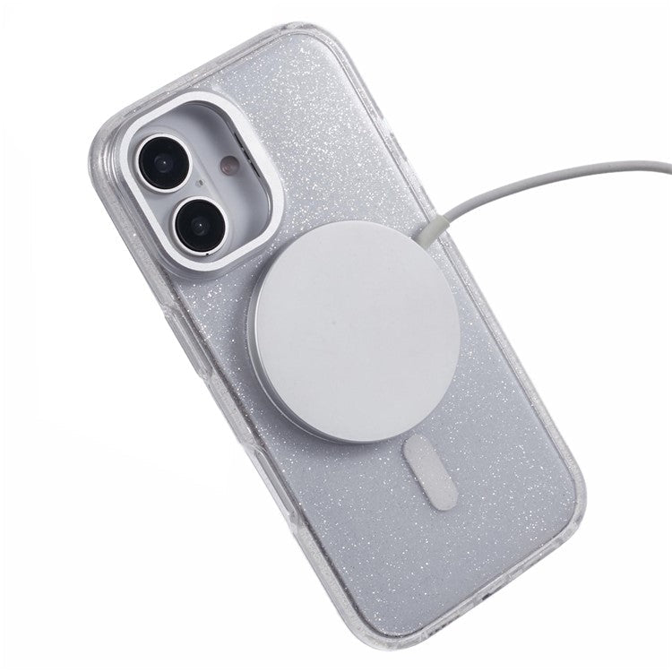 KIGC For iPhone 16 Case Compatible with MagSafe Epoxy Design Kickstand TPU+PC Phone Back Cover - White