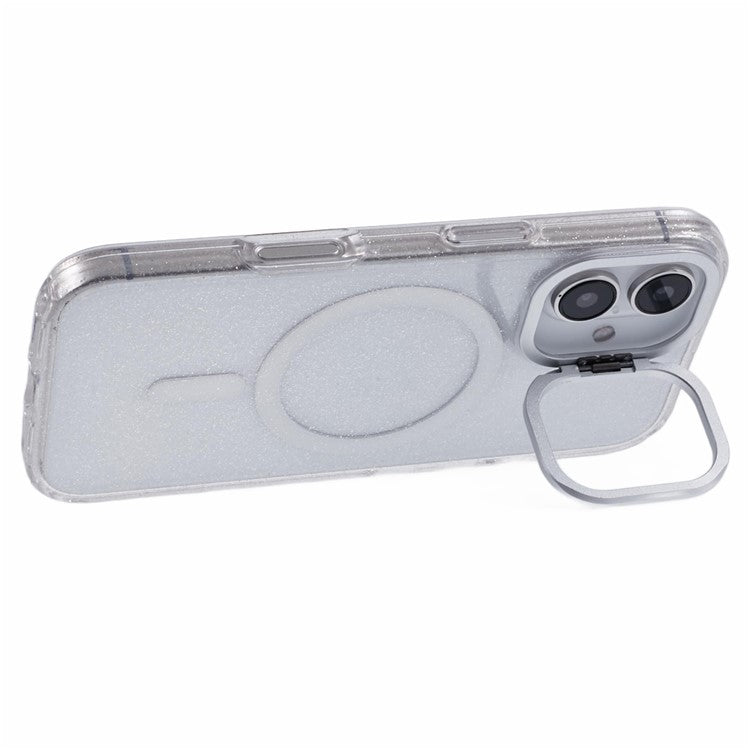 KIGC For iPhone 16 Case Compatible with MagSafe Epoxy Design Kickstand TPU+PC Phone Back Cover - White