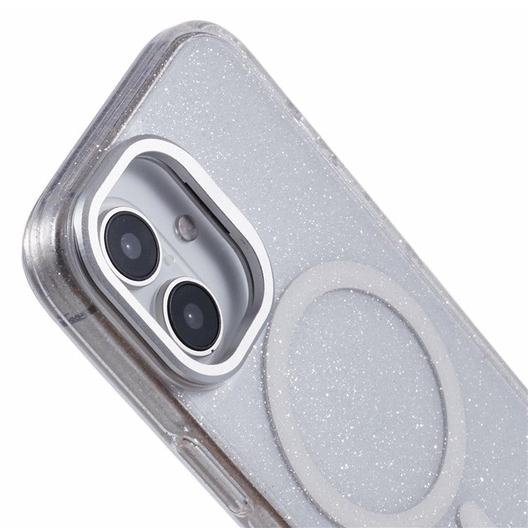 KIGC For iPhone 16 Case Compatible with MagSafe Epoxy Design Kickstand TPU+PC Phone Back Cover - White