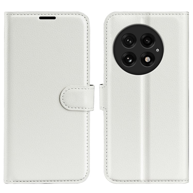 For OnePlus 13 Case Litchi Texture Shockproof Leather Wallet Phone Cover - White