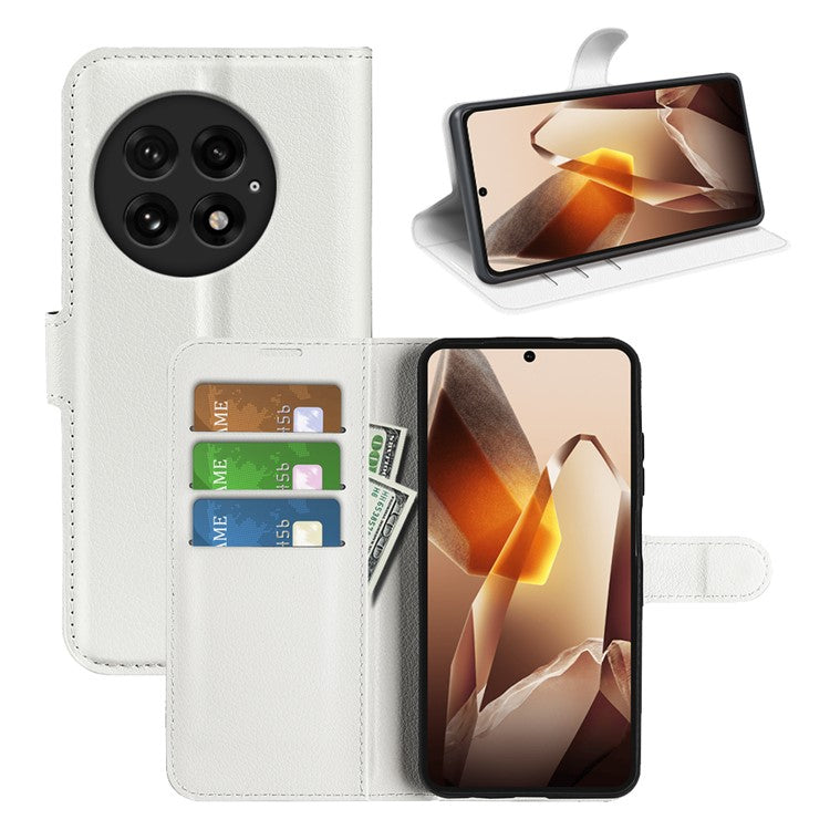 For OnePlus 13 Case Litchi Texture Shockproof Leather Wallet Phone Cover - White