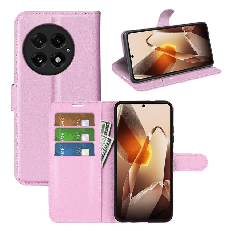 For OnePlus 13 Case Litchi Texture Shockproof Leather Wallet Phone Cover - Pink