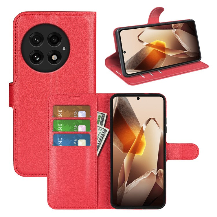 For OnePlus 13 Case Litchi Texture Shockproof Leather Wallet Phone Cover - Red