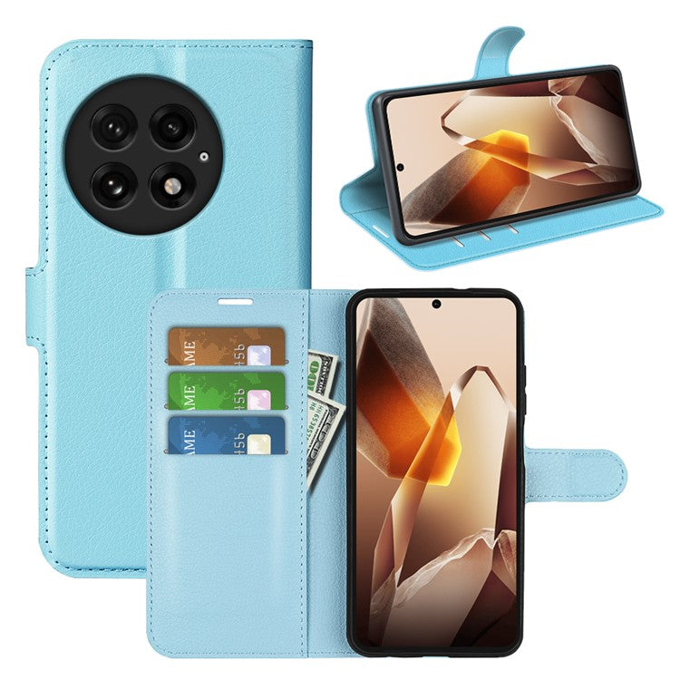 For OnePlus 13 Case Litchi Texture Shockproof Leather Wallet Phone Cover - Blue