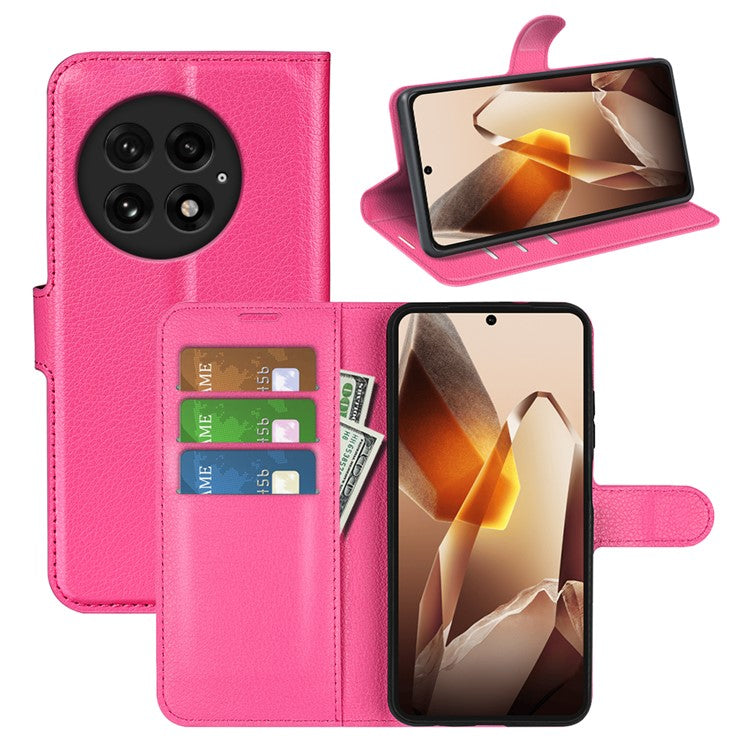 For OnePlus 13 Case Litchi Texture Shockproof Leather Wallet Phone Cover - Rose