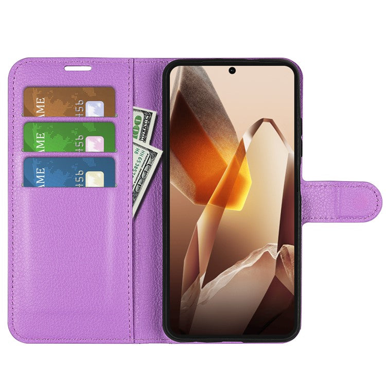 For OnePlus 13 Case Litchi Texture Shockproof Leather Wallet Phone Cover - Purple