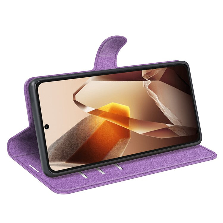 For OnePlus 13 Case Litchi Texture Shockproof Leather Wallet Phone Cover - Purple