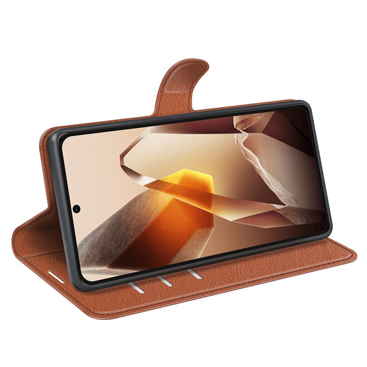 For OnePlus 13 Case Litchi Texture Shockproof Leather Wallet Phone Cover - Brown