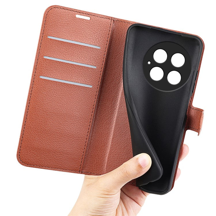 For OnePlus 13 Case Litchi Texture Shockproof Leather Wallet Phone Cover - Brown