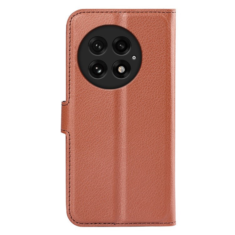 For OnePlus 13 Case Litchi Texture Shockproof Leather Wallet Phone Cover - Brown