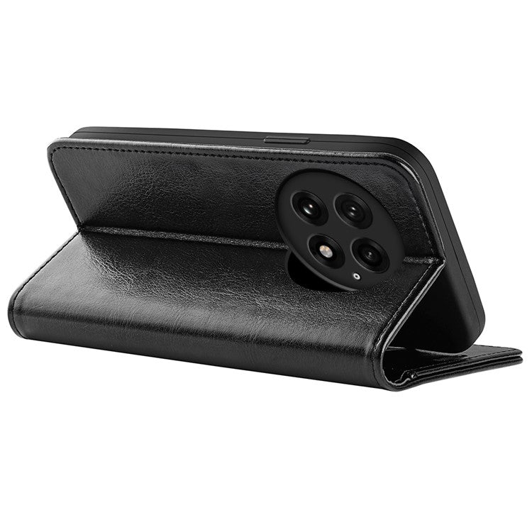 For OnePlus 13 Wallet Case Crazy Horse Texture Stand Leather Phone Cover - Black