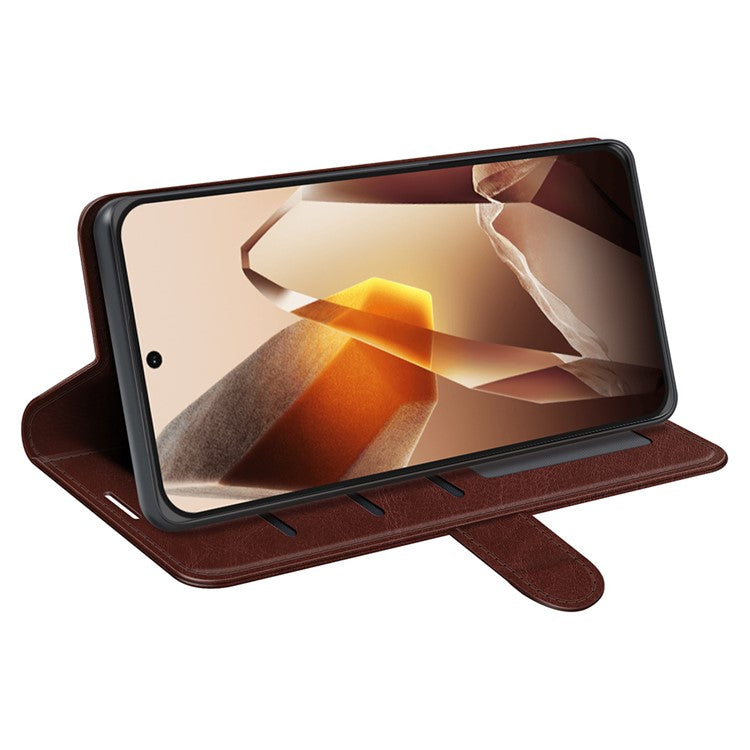 For OnePlus 13 Wallet Case Crazy Horse Texture Stand Leather Phone Cover - Brown