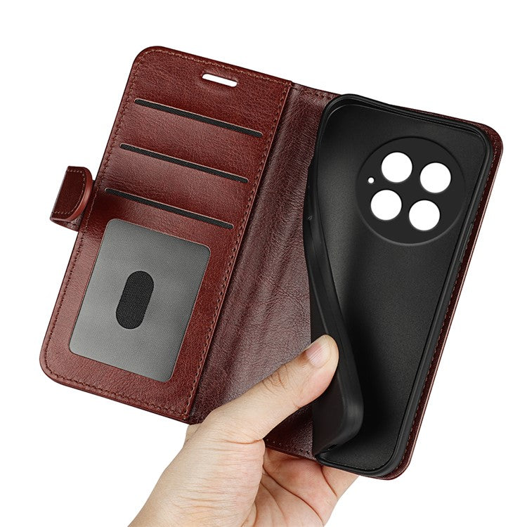For OnePlus 13 Wallet Case Crazy Horse Texture Stand Leather Phone Cover - Brown
