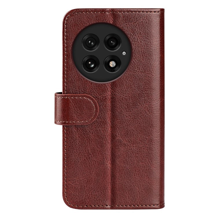 For OnePlus 13 Wallet Case Crazy Horse Texture Stand Leather Phone Cover - Brown