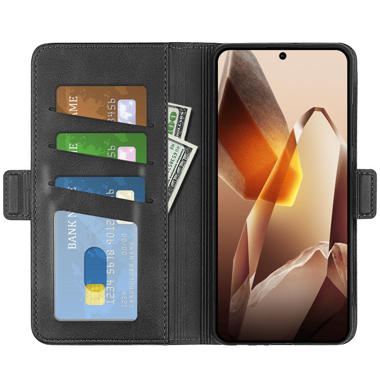 For OnePlus 13 Stand Case Calf Texture Leather Wallet Phone Cover - Black
