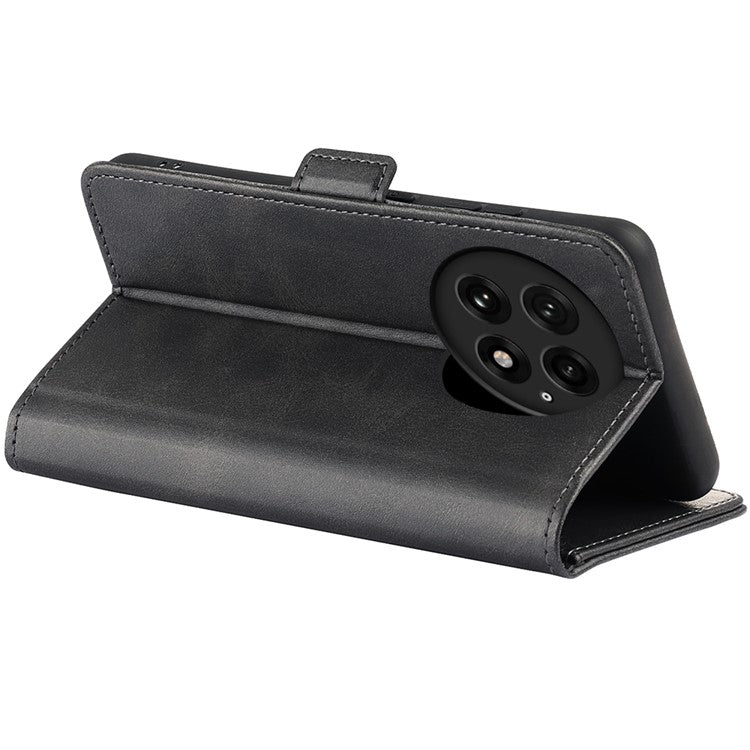For OnePlus 13 Stand Case Calf Texture Leather Wallet Phone Cover - Black