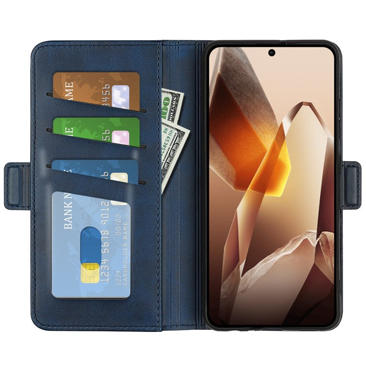For OnePlus 13 Stand Case Calf Texture Leather Wallet Phone Cover - Blue