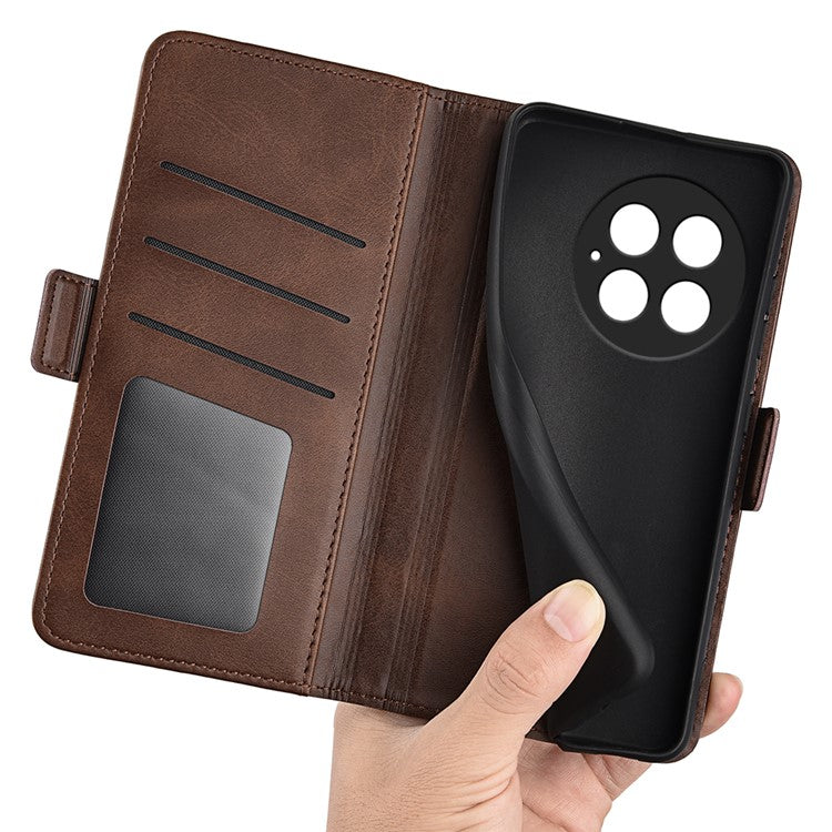 For OnePlus 13 Stand Case Calf Texture Leather Wallet Phone Cover - Brown