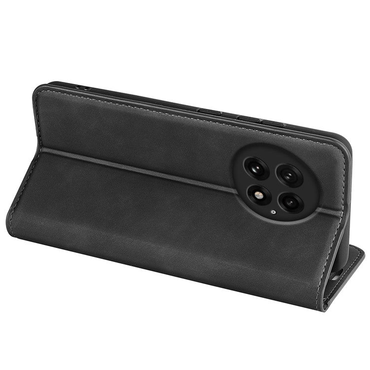 For OnePlus 13 Case Skin-Touch Leather Wallet Phone Cover - Black