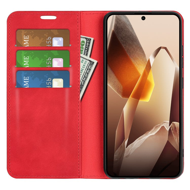 For OnePlus 13 Case Skin-Touch Leather Wallet Phone Cover - Red