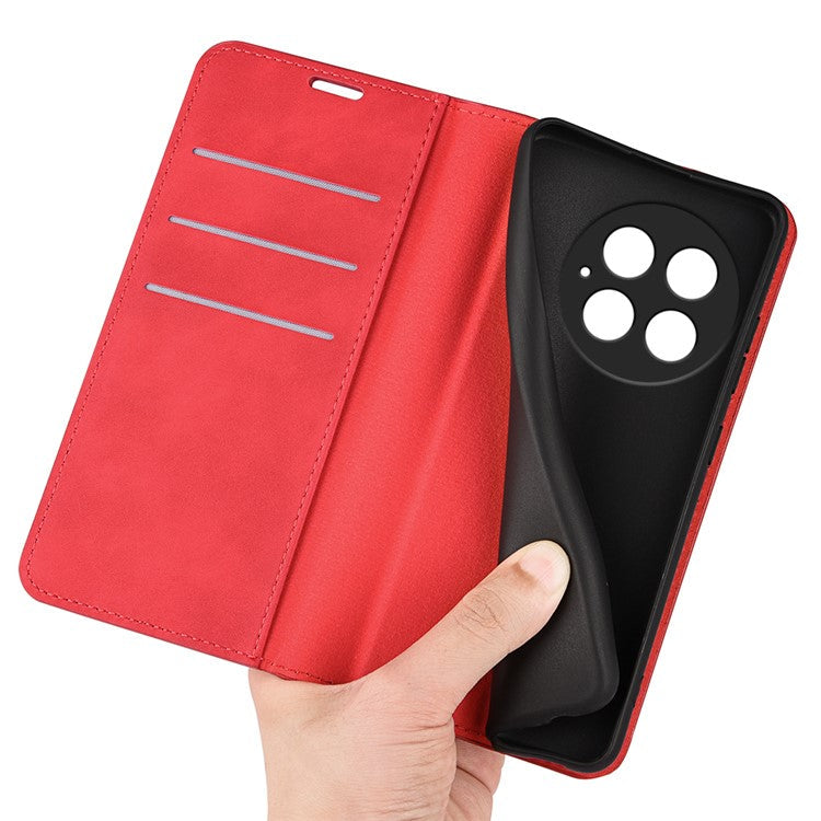For OnePlus 13 Case Skin-Touch Leather Wallet Phone Cover - Red