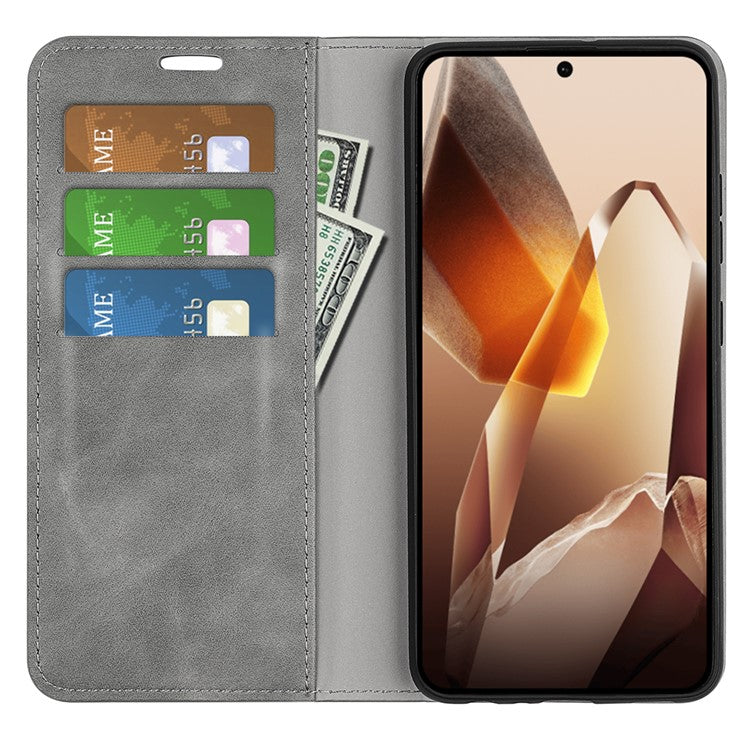 For OnePlus 13 Case Skin-Touch Leather Wallet Phone Cover - Grey