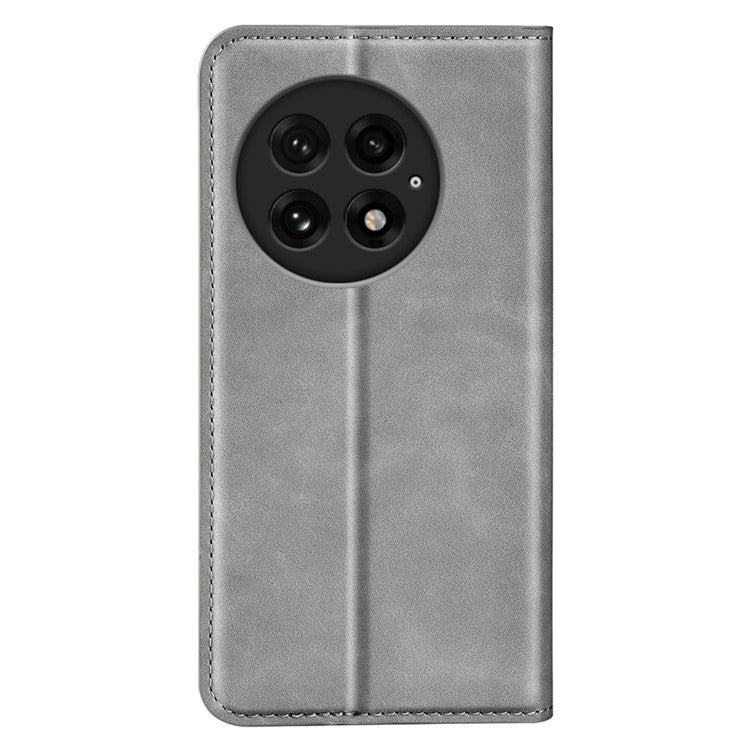 For OnePlus 13 Case Skin-Touch Leather Wallet Phone Cover - Grey