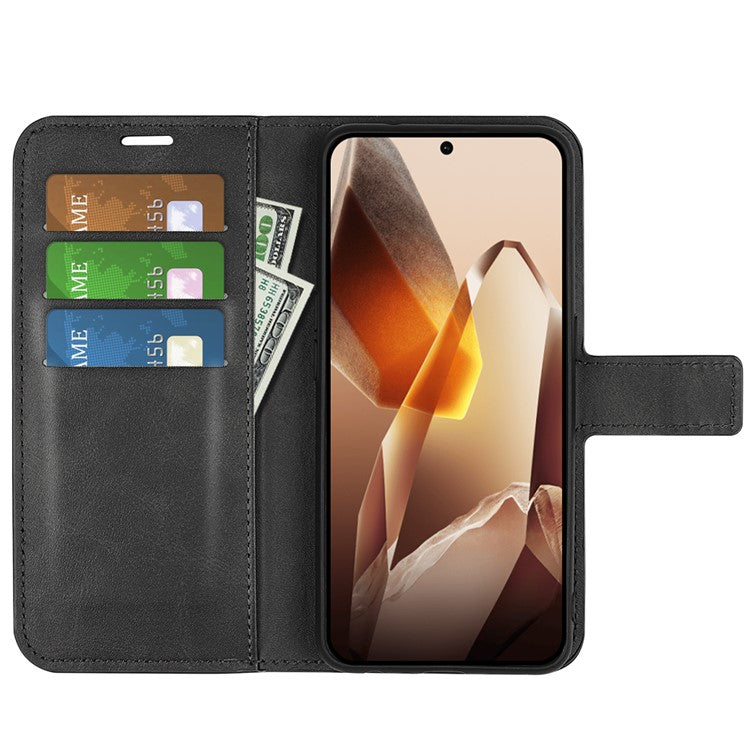 For OnePlus 13 Stand Case Anti-Scratch Calf Texture Leather Phone Cover - Black