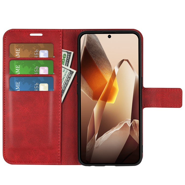 For OnePlus 13 Stand Case Anti-Scratch Calf Texture Leather Phone Cover - Red