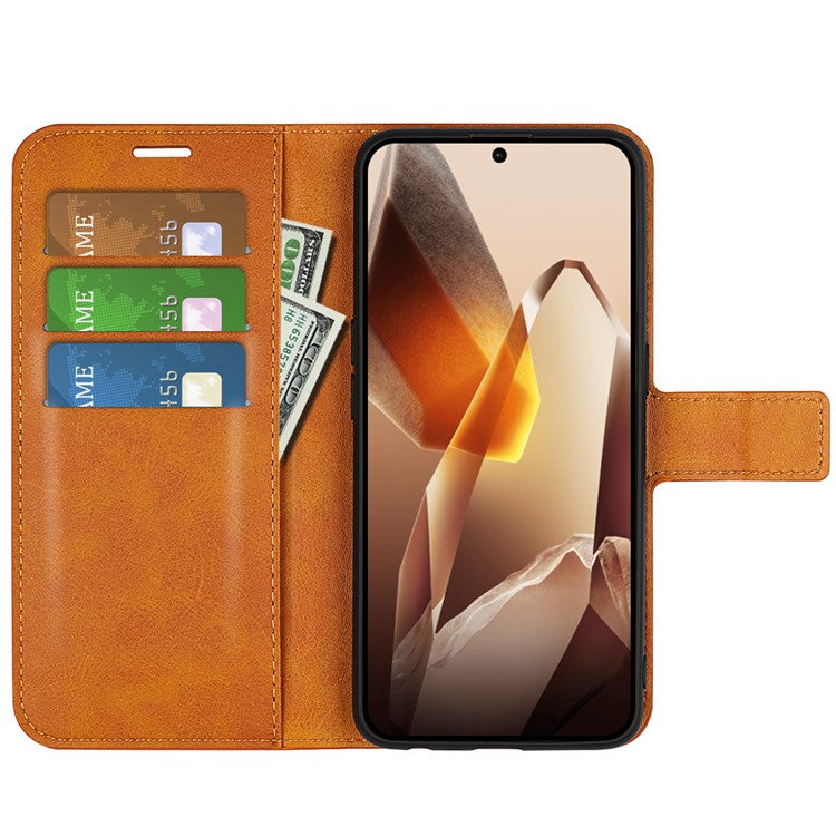 For OnePlus 13 Stand Case Anti-Scratch Calf Texture Leather Phone Cover - Yellow