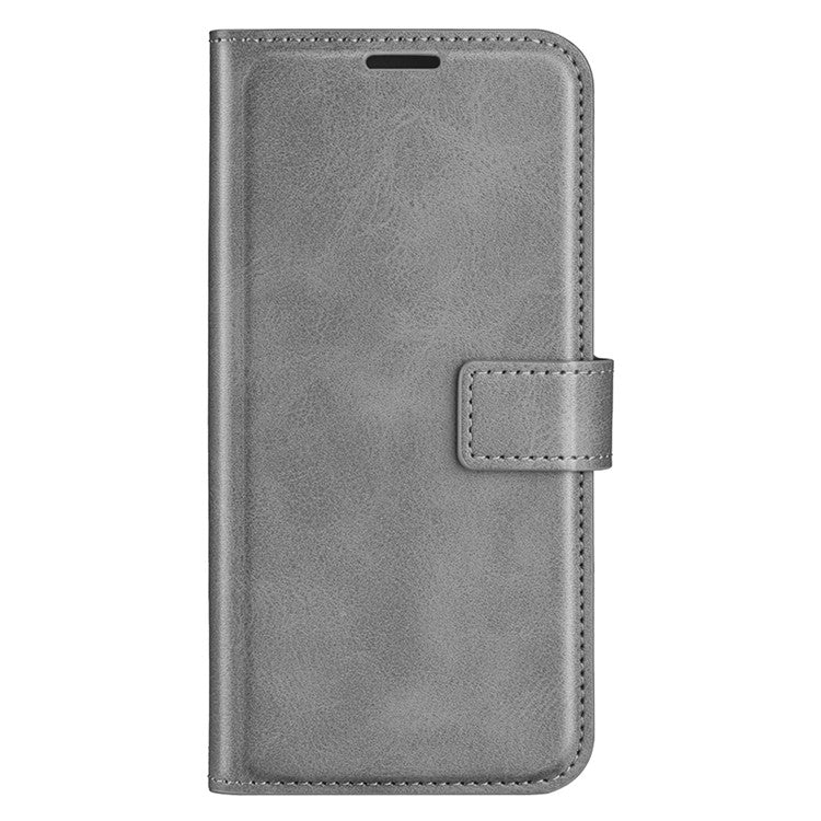 For OnePlus 13 Stand Case Anti-Scratch Calf Texture Leather Phone Cover - Grey