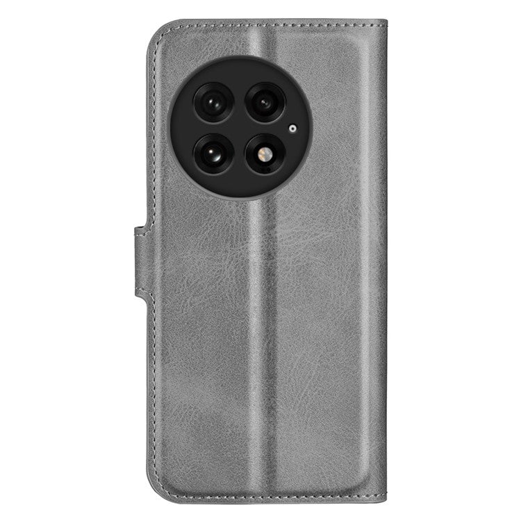 For OnePlus 13 Stand Case Anti-Scratch Calf Texture Leather Phone Cover - Grey