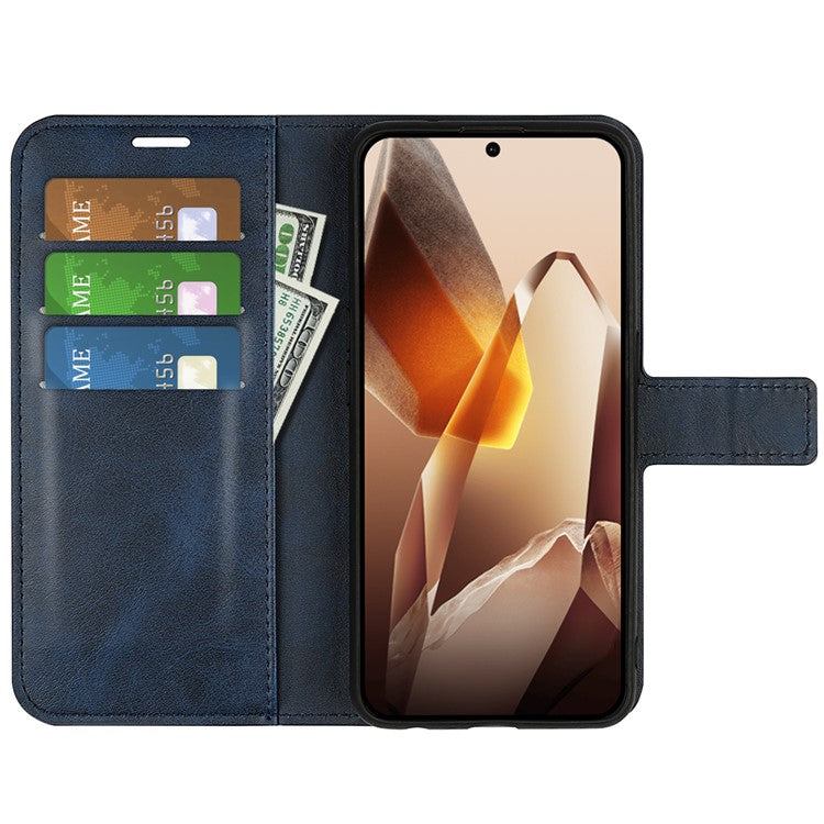 For OnePlus 13 Stand Case Anti-Scratch Calf Texture Leather Phone Cover - Blue