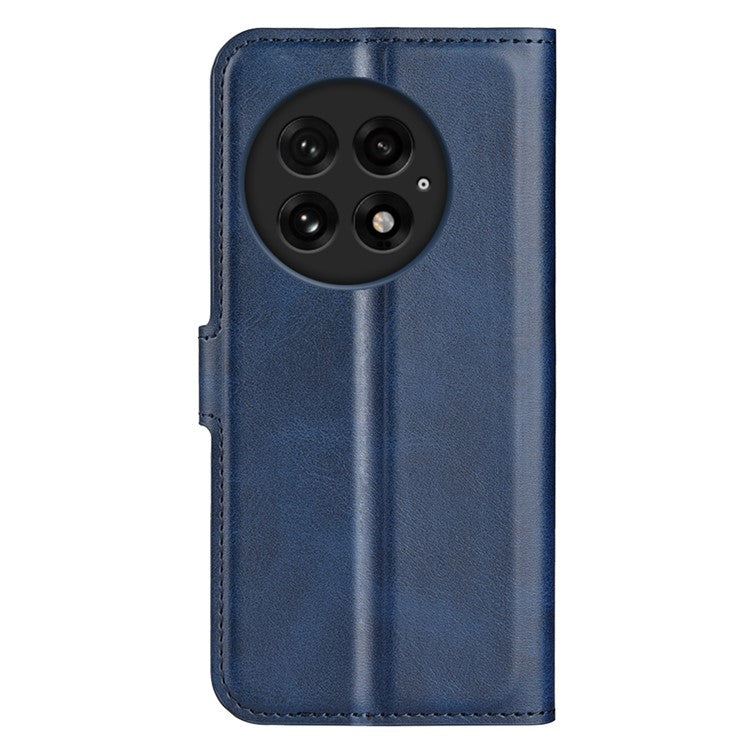 For OnePlus 13 Stand Case Anti-Scratch Calf Texture Leather Phone Cover - Blue