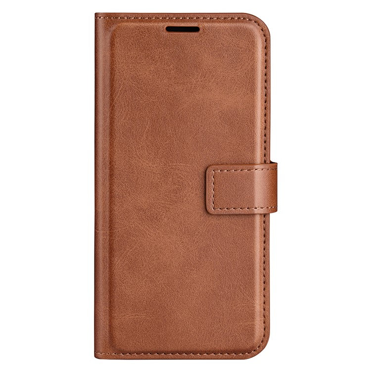 For OnePlus 13 Stand Case Anti-Scratch Calf Texture Leather Phone Cover - Light Brown