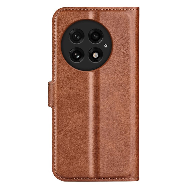 For OnePlus 13 Stand Case Anti-Scratch Calf Texture Leather Phone Cover - Light Brown