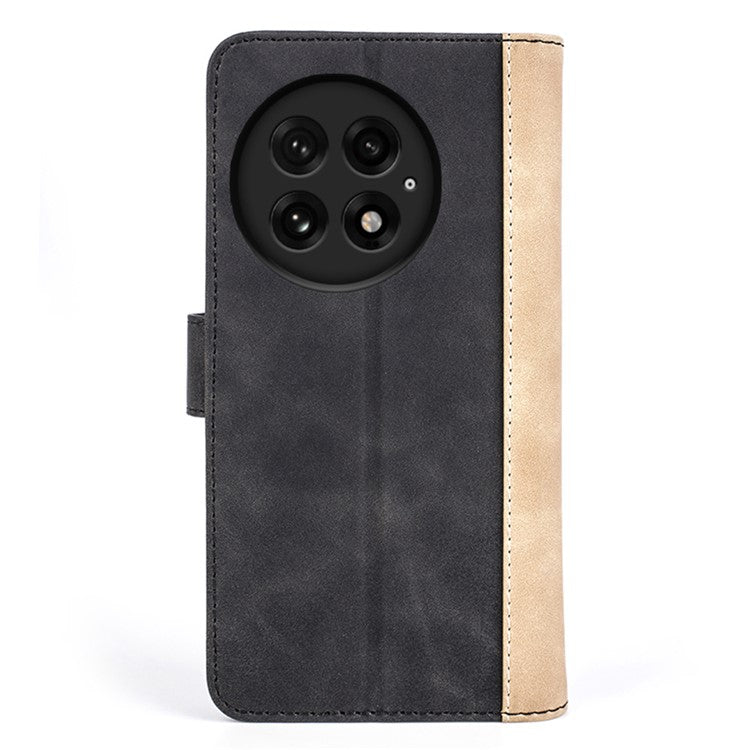 For OnePlus 13 Wallet Case Leather Phone Cover Splicing Color - Black