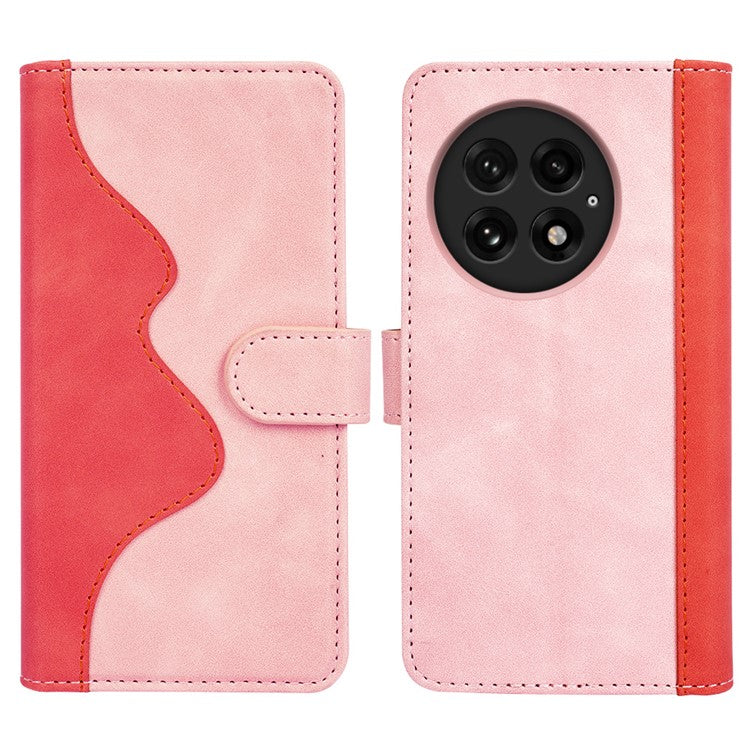 For OnePlus 13 Wallet Case Leather Phone Cover Splicing Color - Pink