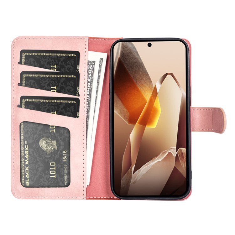 For OnePlus 13 Wallet Case Leather Phone Cover Splicing Color - Pink