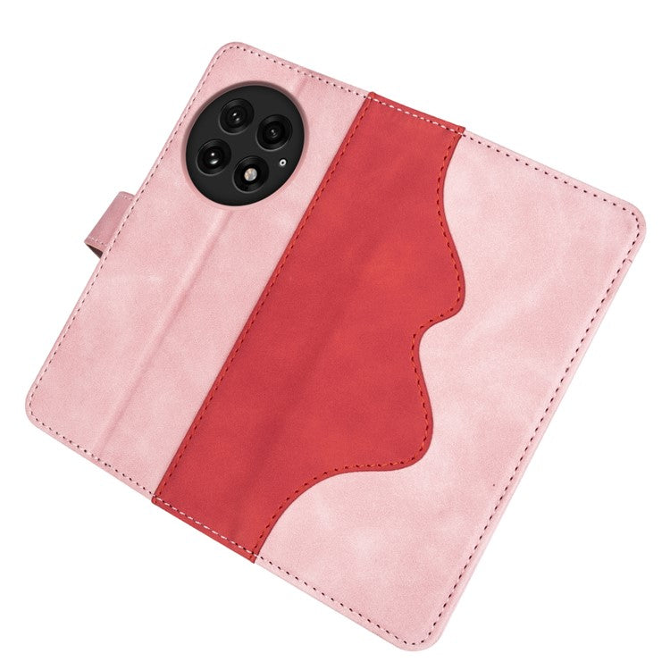 For OnePlus 13 Wallet Case Leather Phone Cover Splicing Color - Pink