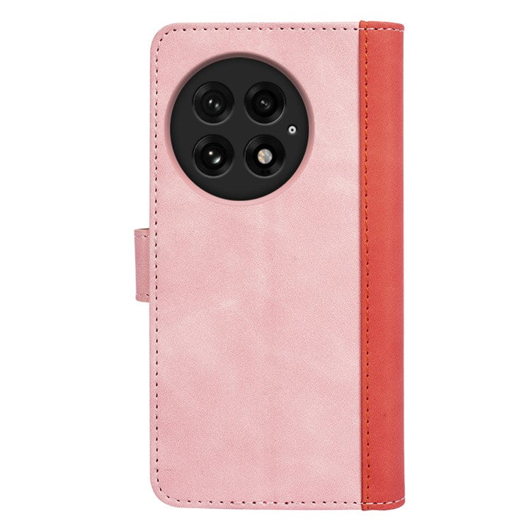 For OnePlus 13 Wallet Case Leather Phone Cover Splicing Color - Pink