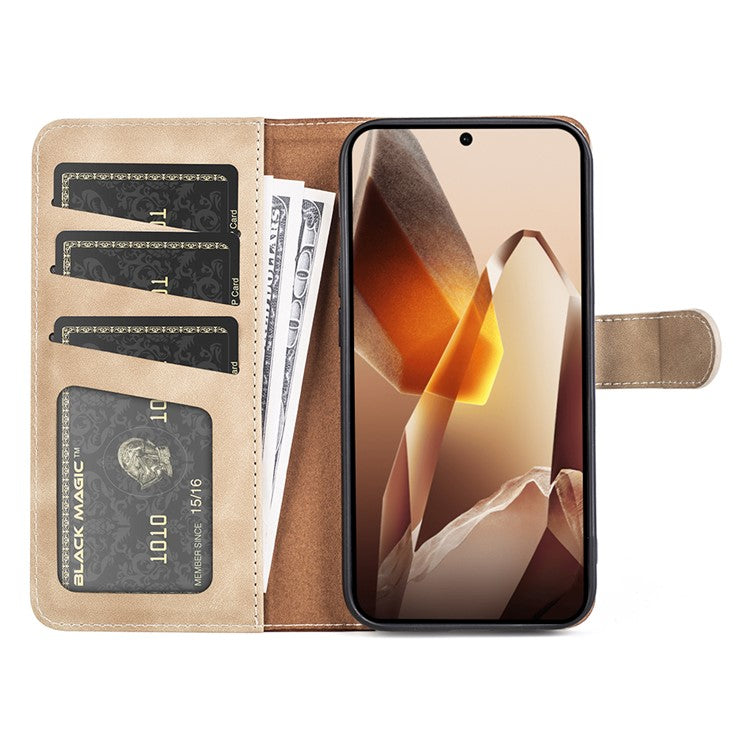 For OnePlus 13 Wallet Case Leather Phone Cover Splicing Color - Yellow