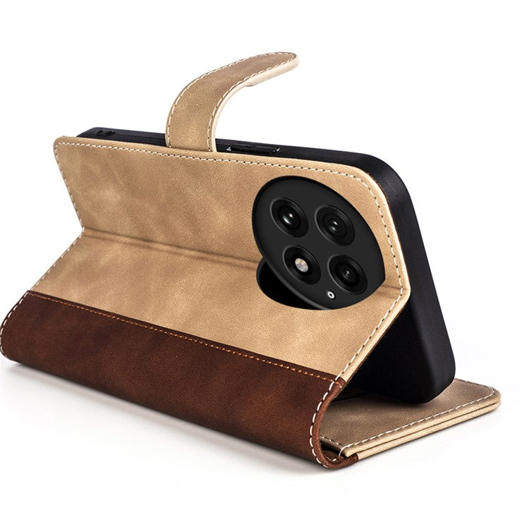 For OnePlus 13 Wallet Case Leather Phone Cover Splicing Color - Yellow